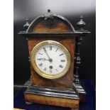 Victorian Burr Walnut Cased Mantel Clock with Pendulum. (W/O)