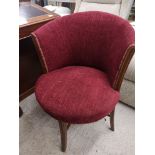 Edwardian inlaid tub chair with burgundy upholstery.