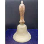 Antique school bell with presentation quote to 'the spastics society with appreciative thanks,