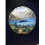 Early 1900s Gold cased enamel victorian hand painted boat scene snuff box.