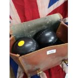 Set of bowling bowls in fitted bag.
