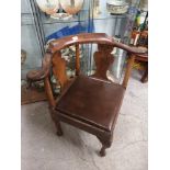 Georgian corner chair with leather insert.