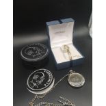 Boxed sekonda watch together with Churchill pocket watch.