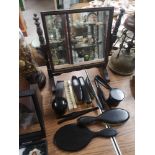 Victorian shaving mirror together with dressing table set.