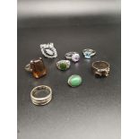 Lot of rings to include silver smokey quartz ring.