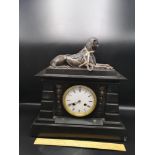 Victorian slate mantle clock with pharoah figural top with French movement.