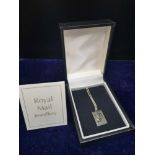 Silver Hall marked British stamp pendant on silver chain with certificate of authenticity.