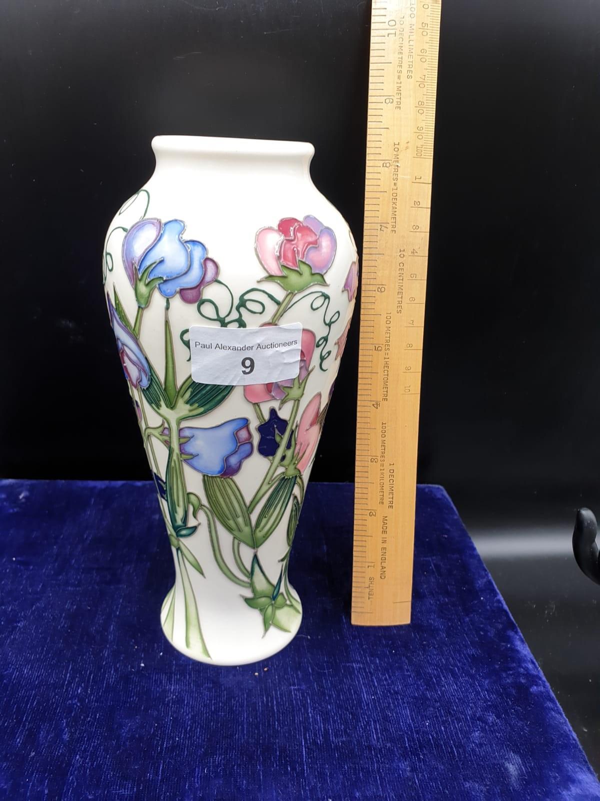 Large Moorcroft Vase Wild Flowers Sweet Peas 20cm Tall Signed.