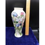 Large Moorcroft Vase Wild Flowers Sweet Peas 20cm Tall Signed.