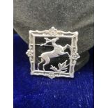 sterling deer floral mounted brooch.