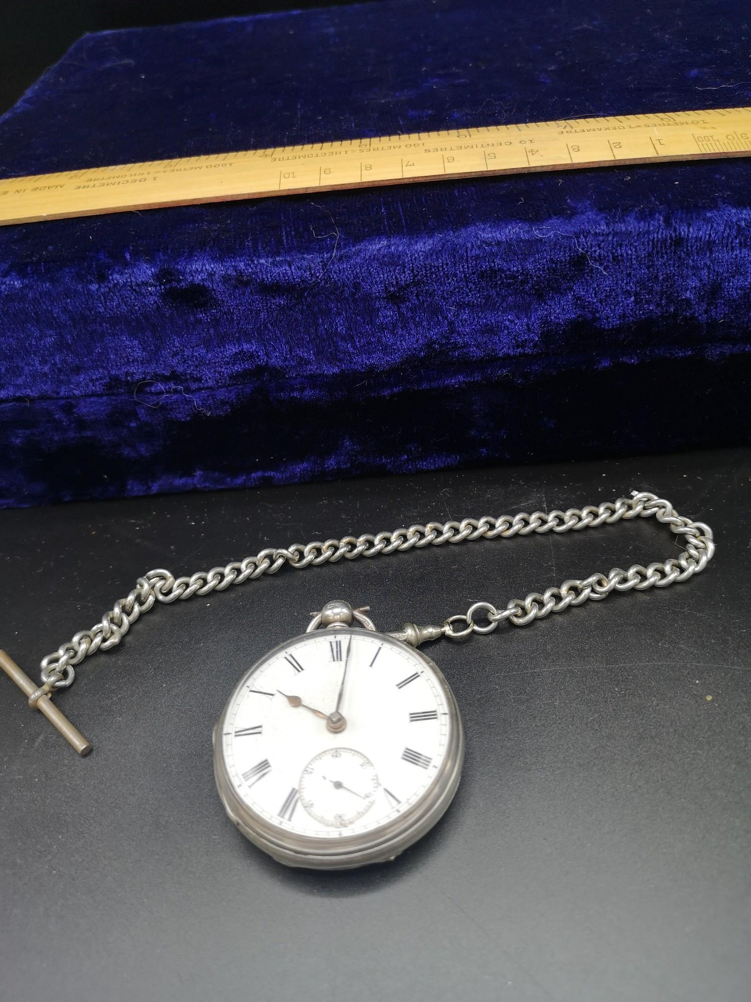 Silver Hall marked pocket watch with Albert chain.