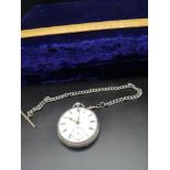 Silver Hall marked pocket watch with Albert chain.