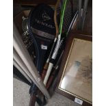 selection of badminton rackets.