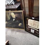 Print of Winston Churchill together with pub mirror.