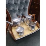 Antique 5 piece piquot ware tea set with tray.