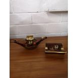 Calron ware pagoda ware aladin table lighter together with carlton ware pagoda pin dish.