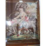 Antique tapestry depicting religious woman and child framed.