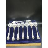 8 silver Hall marked London King's pattern heavy spoons. 510 grams.
