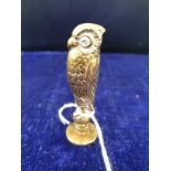 Victorian bronze seal in shape of owl figure with gem set eyes. 55mm