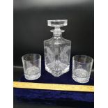 Bird scene etched Crystal decanter and glass set.