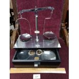 Art deco chemist scales set with a chrome finish with accessories.