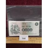 Clydesdale Bank limited one pound note Glasgow 6th January 1978 no 821107.