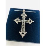 Large vintage marcasite silver cross pendant and chain 925 stamped.