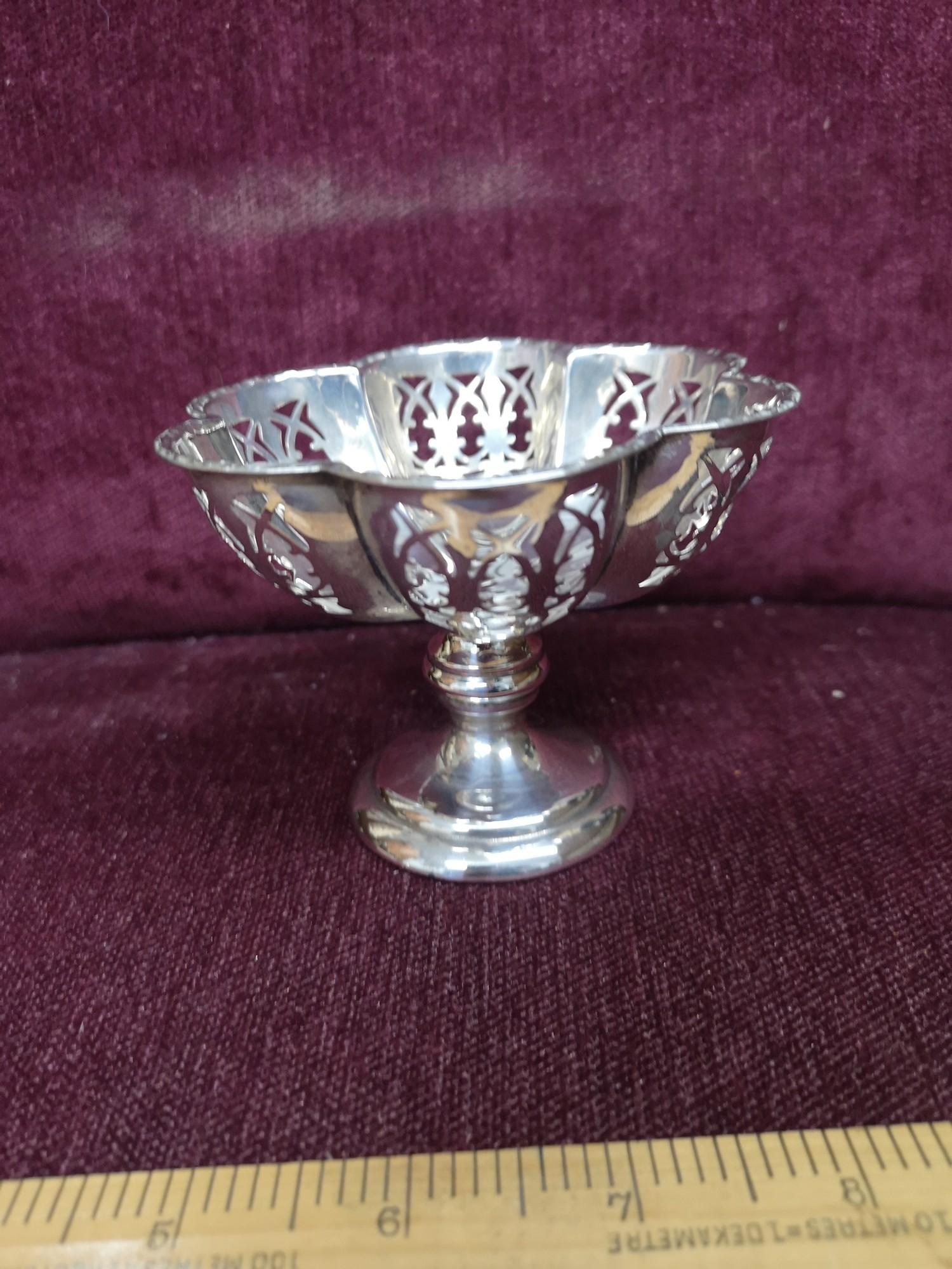 Silver Hall marked pierced tazza.