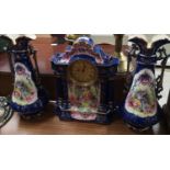 Antique porcelain 3 piece clock garniture 1 vase as found.