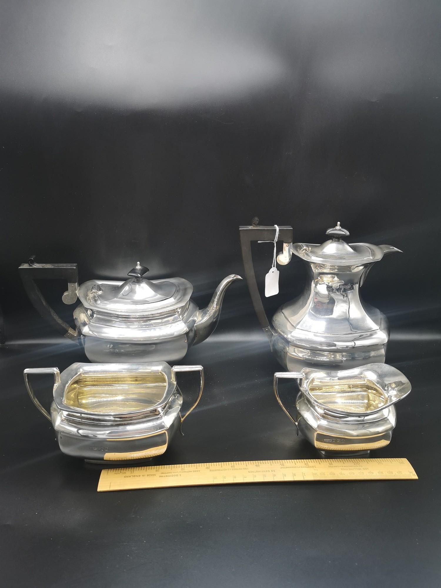 4 pieces silver Hall marked tea ware. 1757 grams..