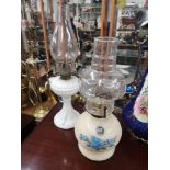 Victorian milk glass oil lamp together with other.