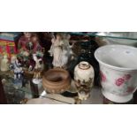 Shelf of collectables to Include Oriental figure.