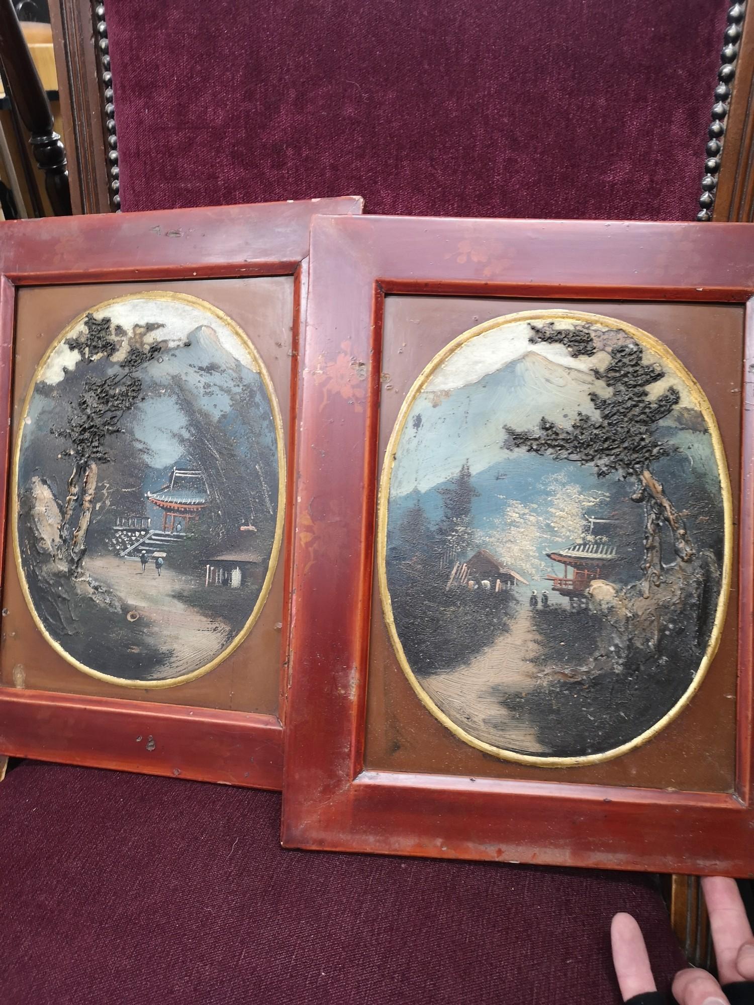 Pair of Oriental painting s in Oriental framing.