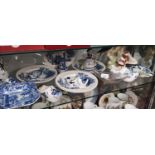 Shelf of Dutch delpt pottery, Jenna pottery lustre bird etc.