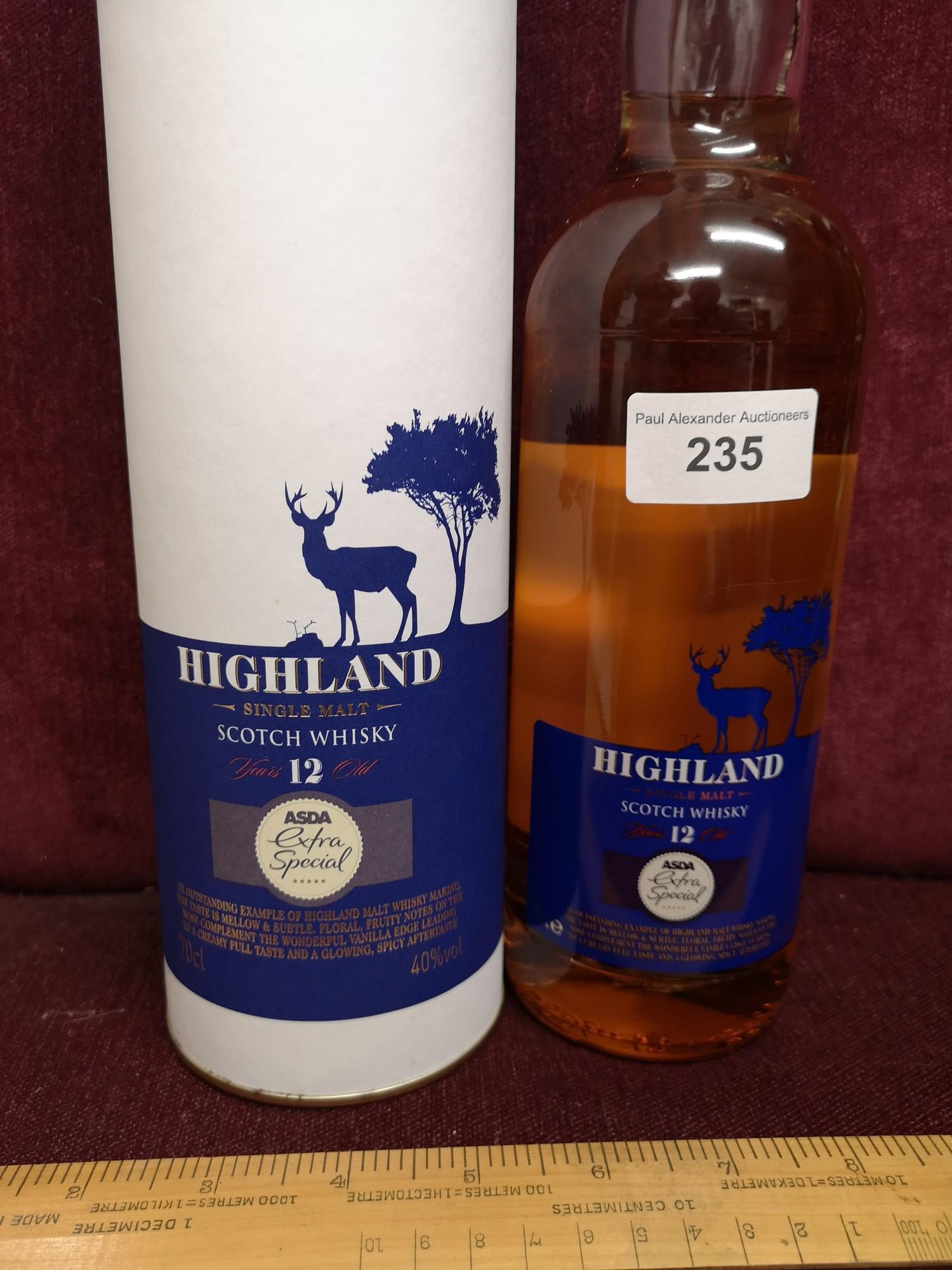 Bottle of Highland 12 year old single malt whisky 70cl full and sealed with display box.