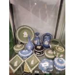 Large shelf of wedgewood jasper wares.