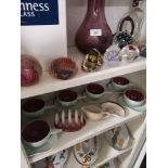 Shelf of unusual carlton ware soup dishes with plates etc.