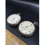 2 silver Hall marked pocket watches as found missing hands.