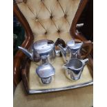 Antique 5 piece piquot ware tea set with tray.