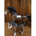 Beswick cantering horse together with Beswick foal figure.