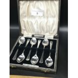 Set of 6 silver Hall marked sheffield spoons makers A. S. P Co in fitted casing.