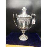 Silver Hall marked London cup trophy with lid makers Robert Pringle & Sons. 500 grams.