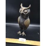 Large heavy bronze / brass owl figure stands 8 inches height.