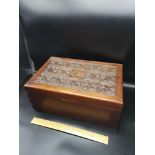 Large Antique carved jewellery box with fitted compartments.