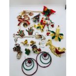 large lot of christmas earrings, necklaces, brooches, pins ( all with gift bags).