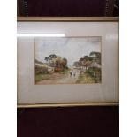 Large water colour depicting country lane signed B Davis.