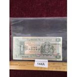 Clydesdale Bank limited one pound note dated 1st of October 1968 no 895105.