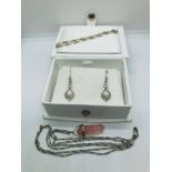 925 silver earrings, necklace , bracelet & rose quartz pendant 10.56grams.