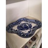 Adderley Chinese blue white scene kidney shaped plate.