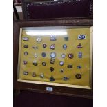 Collection of enamel scottish curling stone medal and badges in fitted framing.